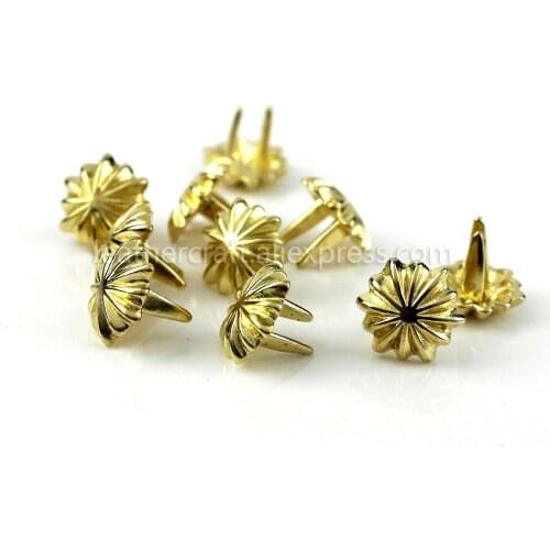 10Pcs High Quality Solid brass chrysanthemum prong conchos staples for leather bracelet belt decor Bag Strap Snap Hook 11mm/13mm