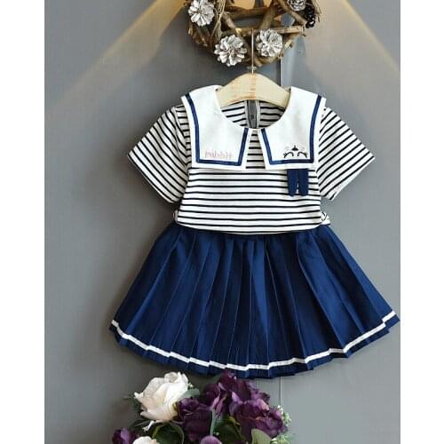 2020 girls navy t-shirt + dress summer new style kids suit casual clothes suit girls sets 24