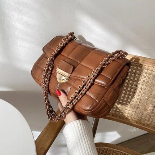 Fashion New Branded Trending PU Leather Womens Designer Handbag and Purses Chain Lattice Square Shoulder Crossbody Bag