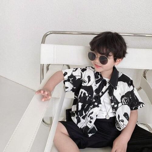 Summer fashion boys cartoon panda short sleeve T shirts children cotton cool casual Tees Tops