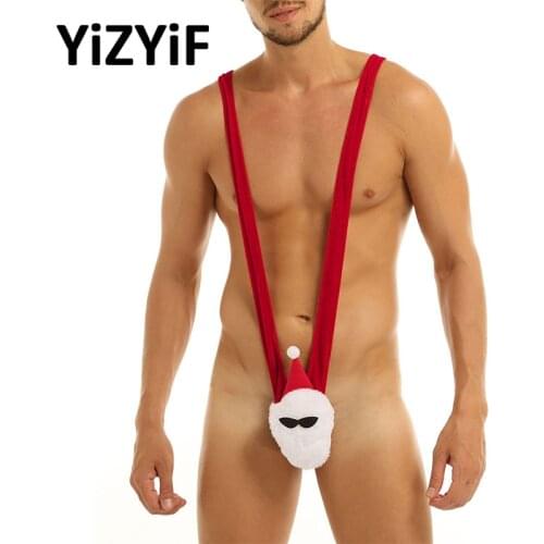 Mens One-piece Soft Velvet Christmas Mankini Costume Sleeveless Deep V-shaped Mankini Thong Underwear Lingerie Santa mankini Men