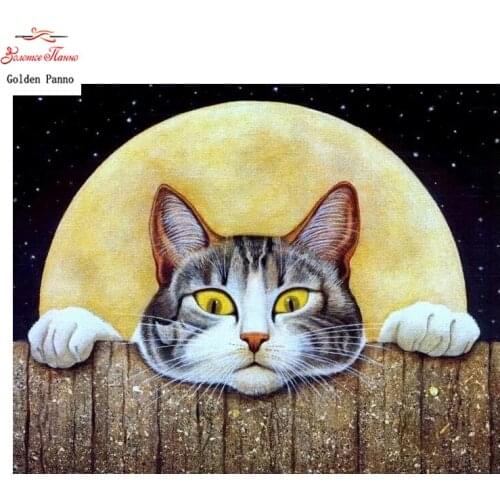 Golden Panno,DIY Needlework Counted CrossStitch Set Embroidery Kit 14CT11CT animal The moon and the cat Pattern CrossStitching07