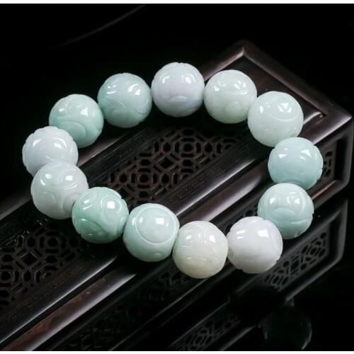 Jade Stone Jadeite Emerald Bead Bracelet Charm Jewellery Fashion Accessories Chinese Carved Amulet Gifts for Women Her