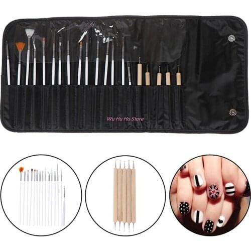 NEW 20 Pcs/Set Professional Painting Pen For False Nail Tips UV Nail Gel Polish + Pouch Bag Nail Art Decorations Brush Set Tools