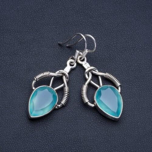 Natural Chalcedony Boho Style 925 Sterling Silver Drop Earrings 1 3/4" R1552