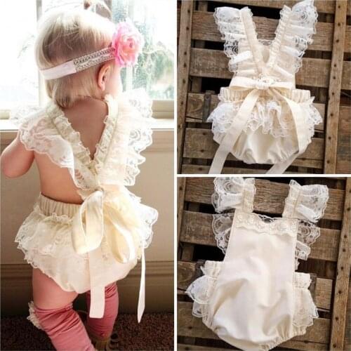 PUDCOCO Lovely Toddler Infant Baby Girls Lace Ruffle Solid Romper Sleeveless Backless Jumpsuit Casual Cute Sunsuit Outfits 0-24M