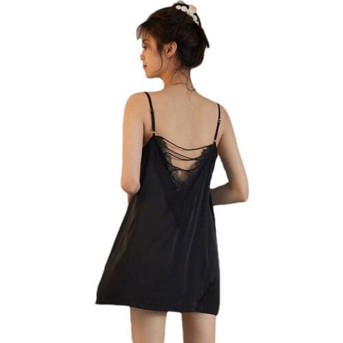 S038 sexy spagahetti halter suspender pajamas lace nightdress nightgown sleepwear women lingerie