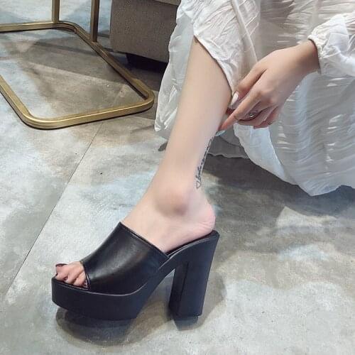 Black White Platform Sandals Women High Heel Summer Shoes Women Block High Heels Sandals Vintage Casual Fashion Woman Slipper