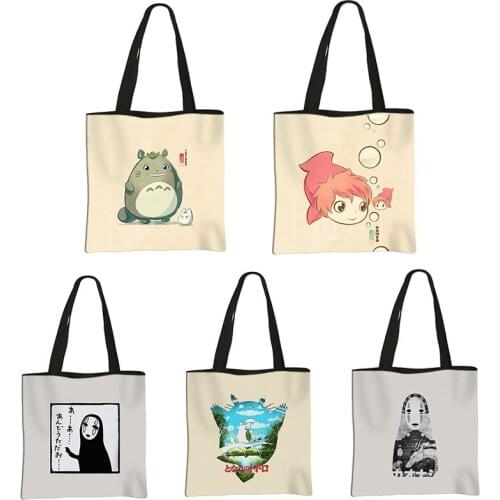 Spirited Away Faceless Tote Bag Totoro Girl Fashion Shopping Travel Shoulder Bags Woman Foldable Shopping Bag Handbag