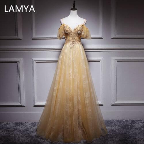 LAMYA Banquet Sequined Appliques Evening Dresses Elegant Embroidery Evening Gowns for Women Long Prom Gowns Vestido De Festa