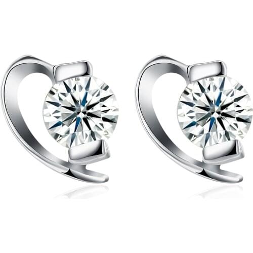 ZEMIOR 925 Sterling Silver Women Earrings Half Heart Shape Vogue Cubic Zirconia Jewelry Elegant Girl Stud Earring New Arrival