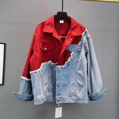 2021 Spring New Denim Jacket Women Streetwear Fashion irregular Patchwork Jeans Jacket Female Casual Loose Jeans Coat Streetwear