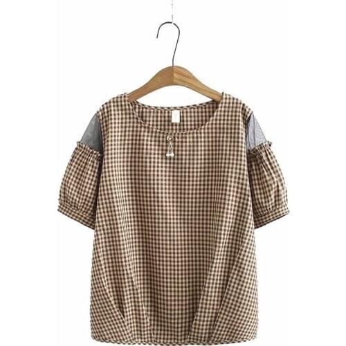 Plus Size XL-4XL Tops Women Short-sleeved Plaid T-shirt Female Summer Shirts