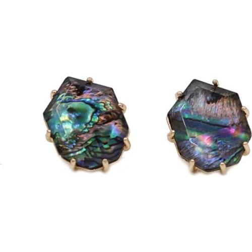 2020 New Abalone Stone Inlay Seven Claw Geometric Stud Earrings Women Fashion Pearl Stud Earrings Women Jewelry Wholesale