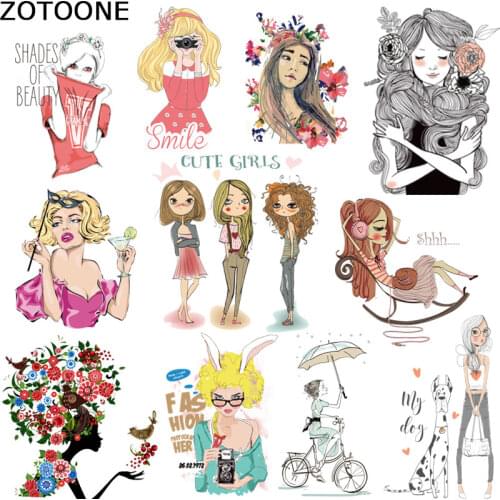 ZOTOONE Beautiful Fashion Girls Iron on A-level Patches Heat Transfer Pyrography for DIY T-Shirt Clothing Decoration Printing A