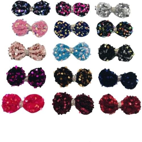2pcs Sequins Diy Bow knots Patches Bow Shoe Clothes Applique Hair Accessory Shoe Garment Wedding Decoration (No Clips Included)