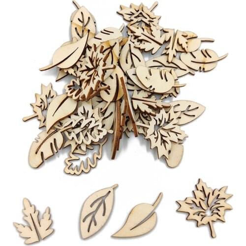 20pcs Wooden Leaves Unfinished Wood Cutouts Wood Shapes Pieces Wood Discs Slices for DIY Craft Wedding Birthday Party Favors