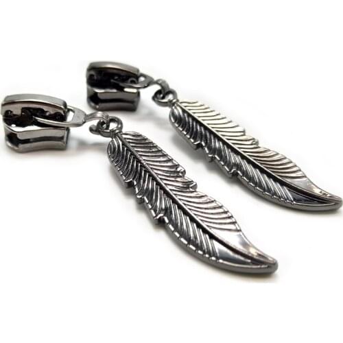 20 PCS/LOT, Artistic Leaf Shape 5# Black and Silver Zipper Sliders for Fashion Garment, Handbag