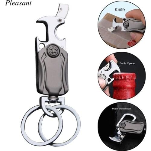 2020 Cool 360 Degree Rotating Keychain Bottle Opener Knife Multifunctional Mens Key Hanging Buckle Gift Free Shipping