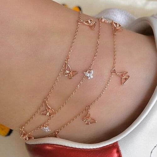 3 Pcs/Set Fashion Simple Crystal Butterfly Anklets Set Cute Gold Anklets for Women Foot Jewelry Gifts