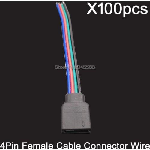 100PCS 4-pin 4Pins RGB Female Cable Connector with 10cm Wire - Quick Jumper Cord for RGB LED Strip Lights/RGB LED Controller