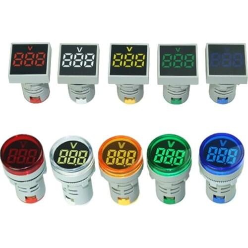 AC 60-500V Large LED Display Voltmeter Monitor Indicator Signal Light 110V 220V Round Square Voltage Tester 5 Colors
