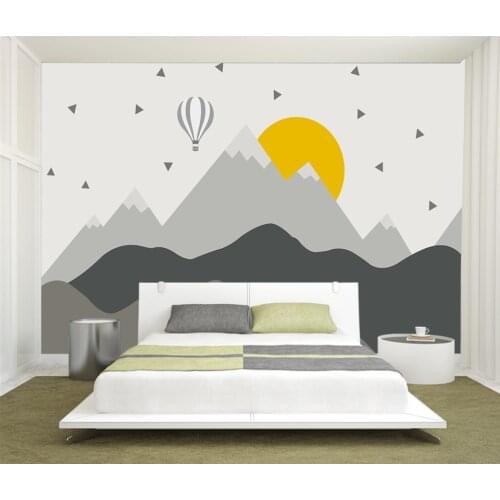 Beibehang Custom wallpaper photo cartoon mountain sun hot air balloon childrens room background home decoration 3d wallpaper
