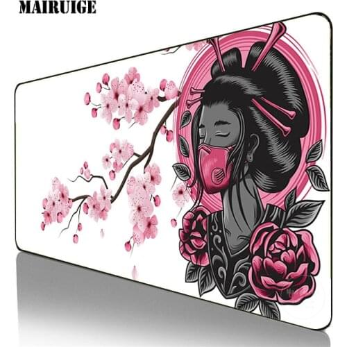Geisha Cherry blossoms Large Anime Mousepad Gamer XL Gaming Mouse Pad Rubber Locking Edge Big Fashion Laptop Notebook Desk Mat
