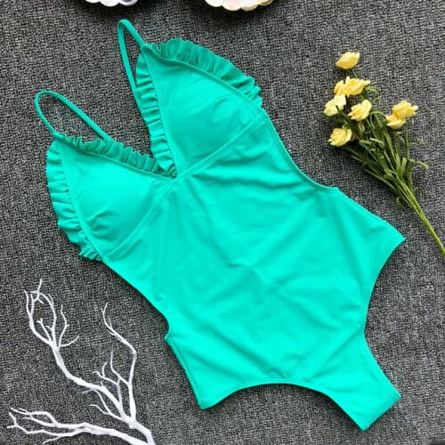 High Cut one piece swimsuit women 2021 ruffle Monokini Thong swimwear female Backless Trikini Sexy Brazil bathing suit Beachwear