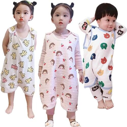 Baby Clip Cotton Sleeping Bag Toddler Summer Air Condition Room Sleepwear Cartoon Print Buttons Sleeveless Onesies Pajamas