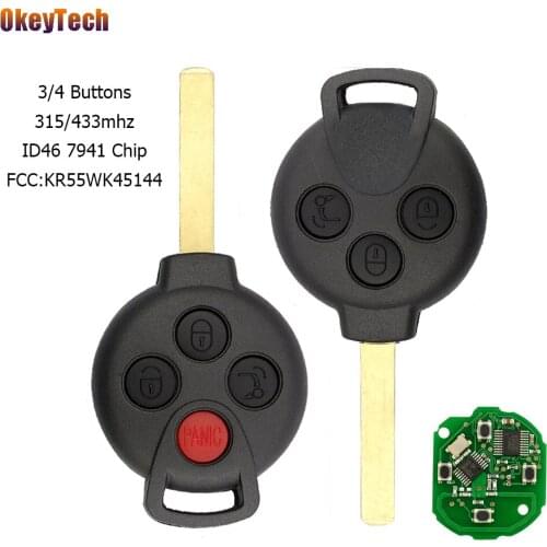 OkeyTech Remote Car Key For Mercedes Benz Smart City Roadster Fortwo Auto Replacement Car Key 3 4 Buttons Fob Blank Uncut Blade