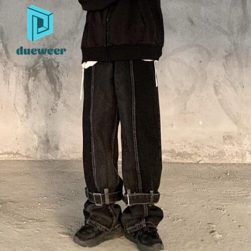 DUEWEER Mens Wide Leg High Waist Jeans Harajuku Hip Hop Baggy Plus Size Casual Trousers Men Black Cargo Goth Jeans Denim Pants