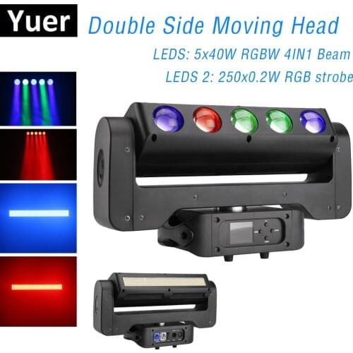 LED Beam Double Sides 5X40W + 250X0.2W Rotating Moving Head Light RGBW 4IN1 DMX512 Stage Effect Lighting For Dj Party Light KTV