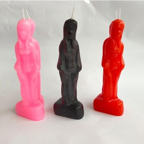 Figure Image Candle Man Holding Woman Shaped Candle, Love Couple Ritual Decorative Candles, Pink, Black, Red