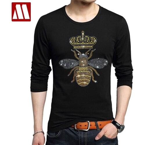 Crown The Bees Shirt Crewneck T Shirt Hot fix rhinestone Bee Printed Tees Shirts Mens Vegan crystal diamond Tshirt Big size 5XL