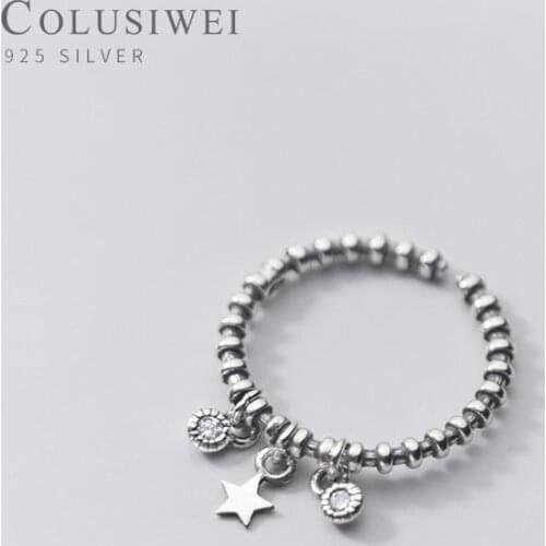 Colusiwei New Fashion 925 Sterling Silver Retro Mini Star Round Tassel Round Zircon Opening Finger Rings for Unisex Fine Jewelry