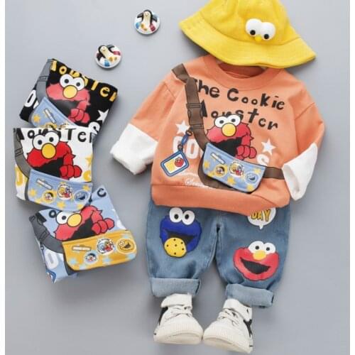 Baby Boys Sets Tops Pants 2PCS Cartoon Sesame Street Outfits Toddler Yellow White Clothes Sportswear Sweatshirt Suits