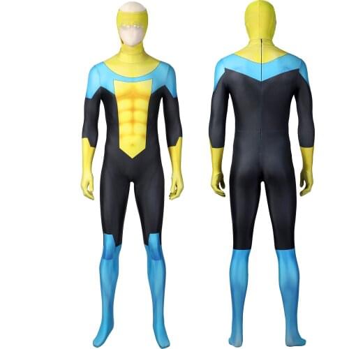 Cartoon Invincible Cosplay Costume Superhero Mark Grayson Bodysuit Halloween Masquerade Cool Print Zentai Clothing