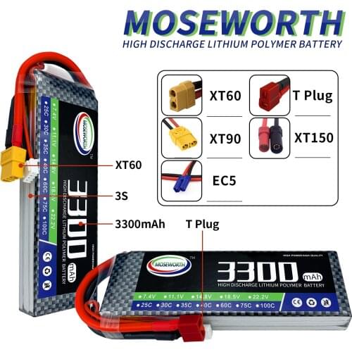 3S 11.1V MOSEWORTH LiFePo4 3300mAh 30C 40C 60C RC LiPo Battery Lithium Battery For Quadcopter Drone Car Boat Airplane