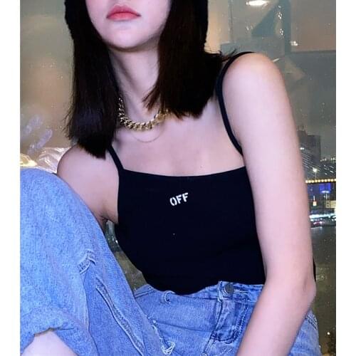 Trendy brand niche 21 spring and summer new irregular black sling strapless high stretch cotton threaded camisole T-shirt