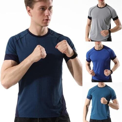Men Top Color Block Quick Dry Elastic Short Sleeve O Neck Sports Fitness T-shirt Top Man T-shirt For Male Tshirts M-3XL