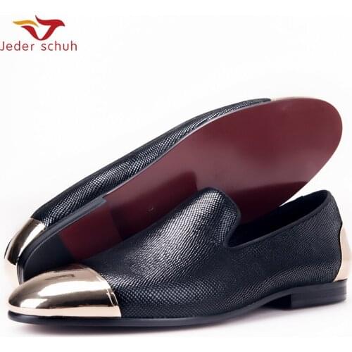 Jeder Schuh New Style Blue And Red Plaid Sheepskin Mens Shoes With Front And Back Metal Toe Handmade Banquet And Prom Men Loafer