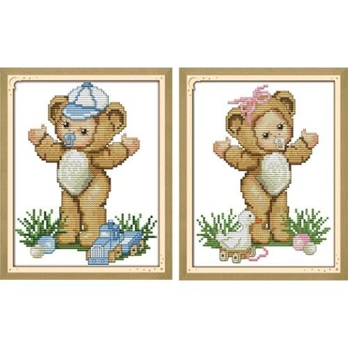 Cross Stitch Joy Sunday The Lovely Baby Bear Counted Cross Stitch Kits 11CT14CT Children Room Decoration Kit DIY Needlework Set