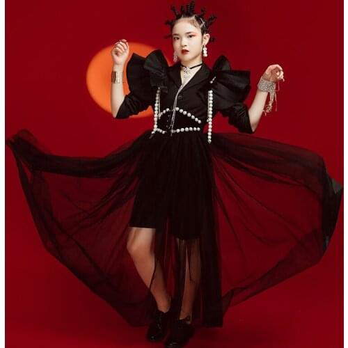 New Girls Tail Suit National Style Kids Jazz Dance Costume Rave Outfit Model Stage Fashion Catwalk Performance Costumes XS2542