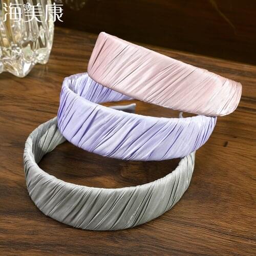 Haimeikang Vintage Wide Pleated Headband Solid Color Hairbands For Women Hair Hoop Girls Tiara Elegant Headwear Hair Accessories