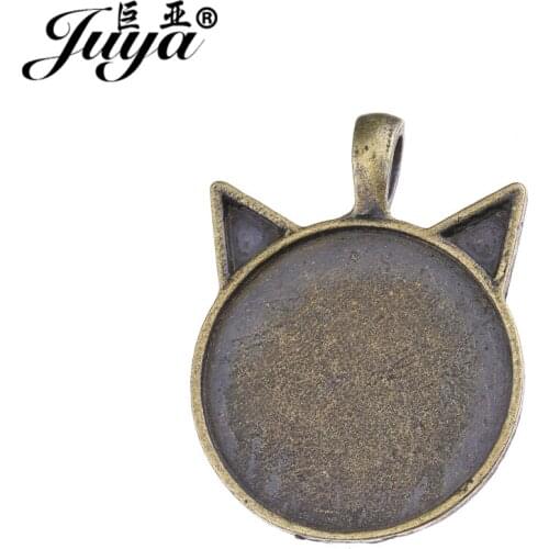 JUYA Necklace Pendant Jewelry Findings for DIY 25mm 4pcs/lot Cat Ears Shape Setting Cabochon Cameo Base Tray Bezel Blank AD0192