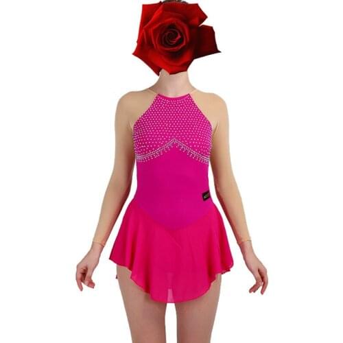 Figure Skating Dress Women girl Ice Skating Dress Gymnastics Costume custom rhinestone rose red B091