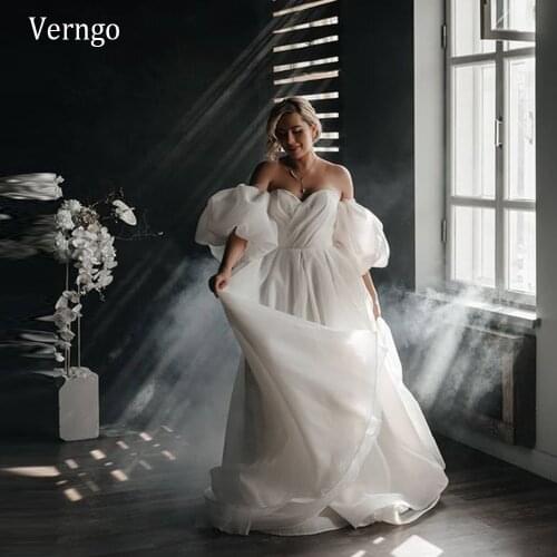 Verngo Simple A Line Organza Sweetheart Wedding Dress With Detachable Puff Half Sleeves A Line 2021 Beach Bridal Gowns Plus Size