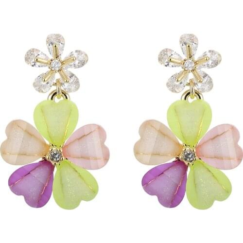 ONYSS Colorful Stone Flower Shape CZ Zircon Gold Plate Pendant Earrings 2012 hot Selling Boho Style