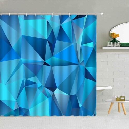Blue Geometric Pattern Shower Curtain Creative Striped Dots Bathroom Supplies Fabric Cloth Curtains Bath Screen With Hooks Decor